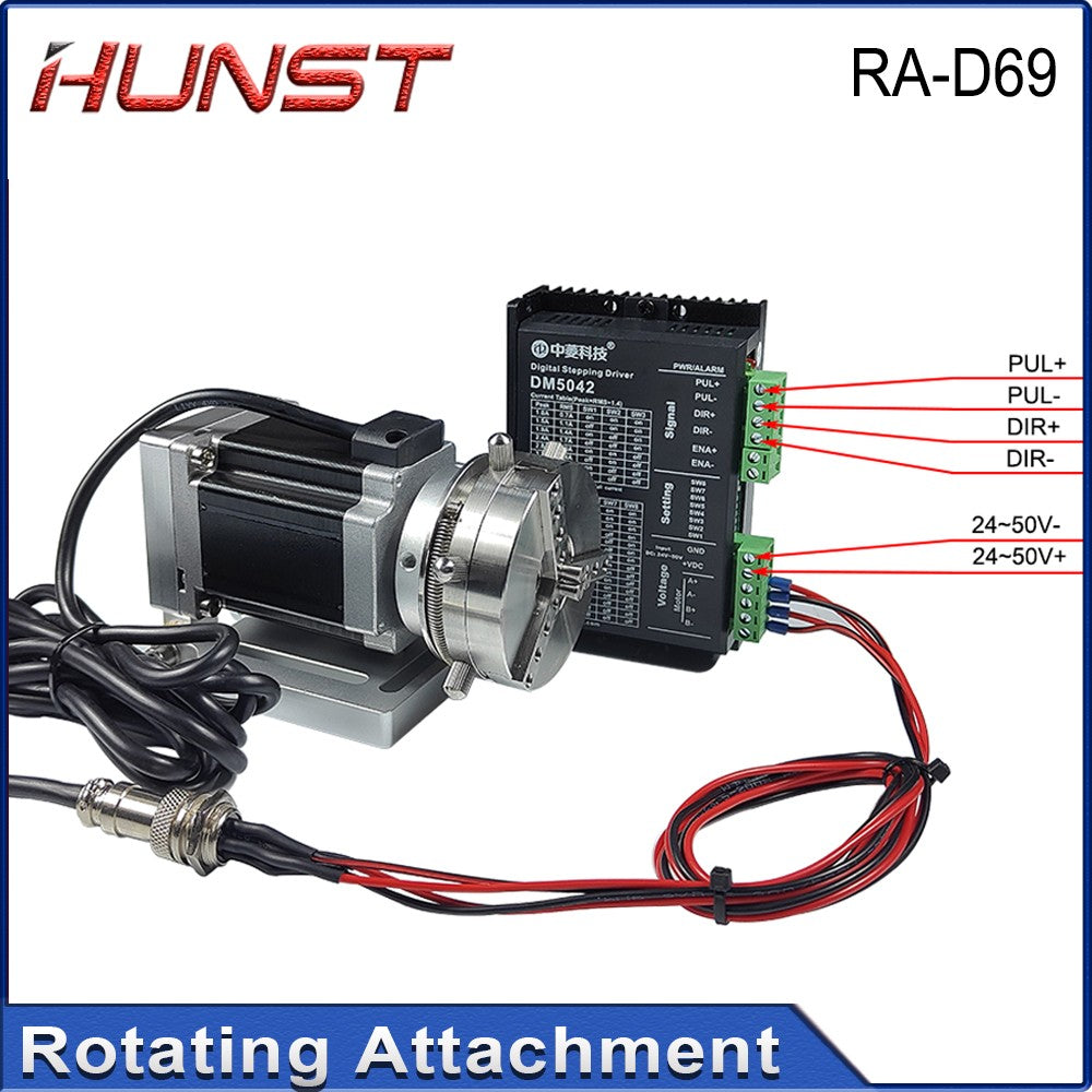 Máquina de Marcado Láser CNC Hunst D69 con Eje Rotatorio para Grabado de Anillos, Pulseras y Joyería, Accesorio Rotatorio con Bloqueo Automático