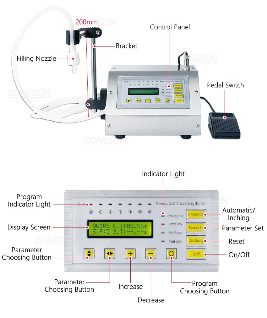 ZONESUN-máquina de llenado de líquidos, GFK-160A pequeña, Control Digital, 5-3500ml, jugo, agua, botella de llenado dosificadora con Pedal