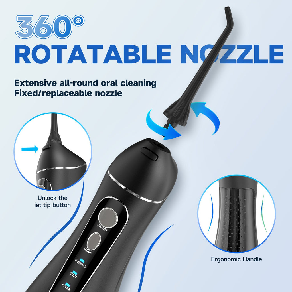 Hilo de agua portátil F18, 4 modos, recargable por USB, 4 boquillas, chorro de agua Oral, tanque de agua de 200ml, resistente al agua
