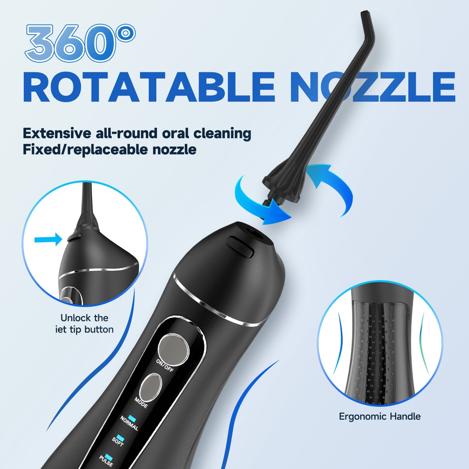 Hilo de agua portátil F18, 4 modos, recargable por USB, 4 boquillas, chorro de agua Oral, tanque de agua de 200ml, resistente al agua