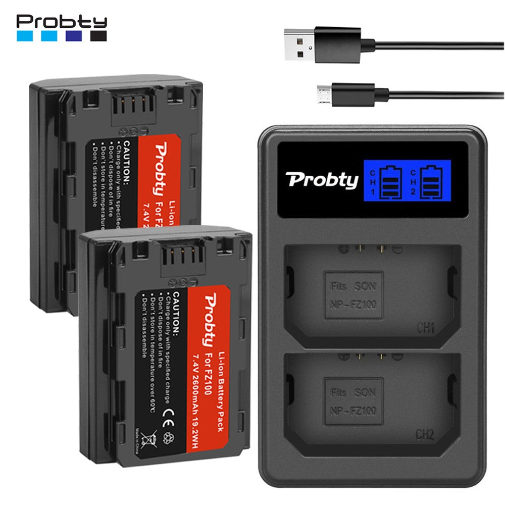 NP-FZ100 NP FZ100 NPFZ100 batería de 2600mAh + cargador USB Dual LCD para cámaras Sony Alpha A7III A7R III A9 Alpha 9 A7R3 A6600