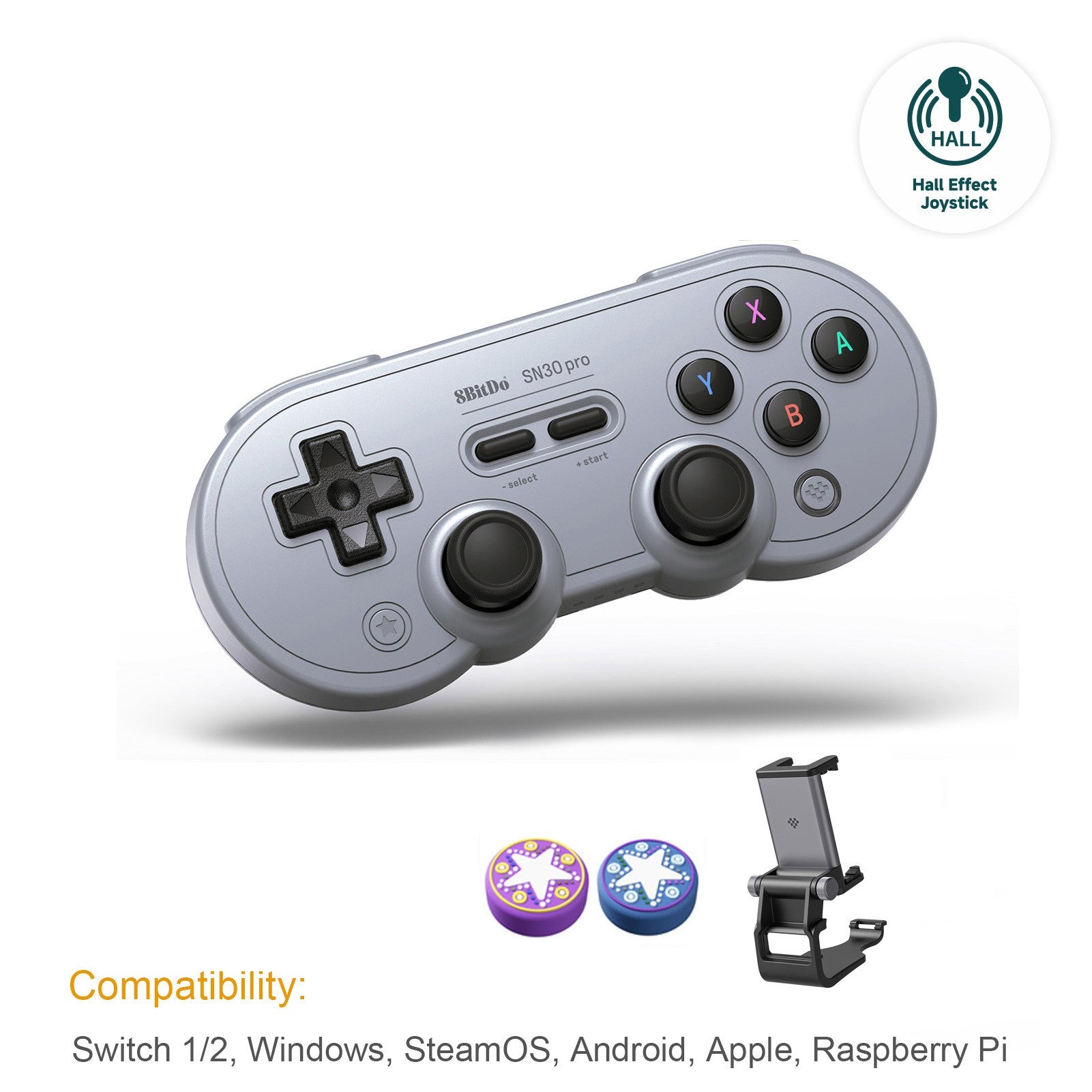 Control Inalámbrico para Juegos 8Bitdo SN30 Pro con Bluetooth y Efecto Hall para Switch 2, MacOS, Android, Raspberry Pi, Windows, Steam Deck