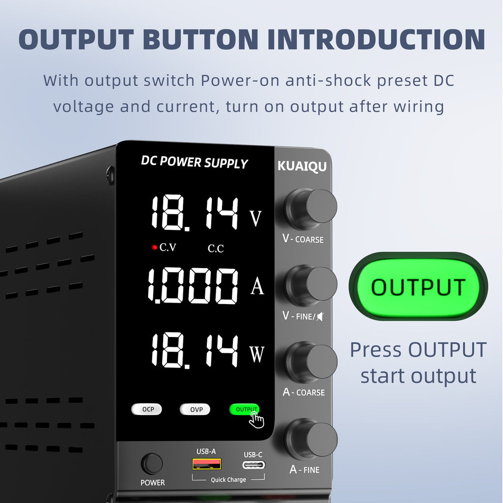 Fuente de Alimentación CC KUAIQU 30V 10A 5A, Fuente de Alimentación de Banco Variable Ajustable para Laboratorio, Regulador de Voltaje 60V 5A 120V 3A