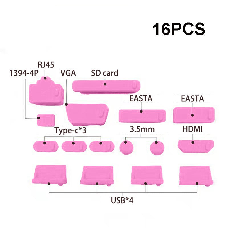 1 Juego/16 piezas de tapones de silicona antipolvo para portátiles, cubiertas protectoras para puertos USB tipo C, HDTV, RJ45, impermeables