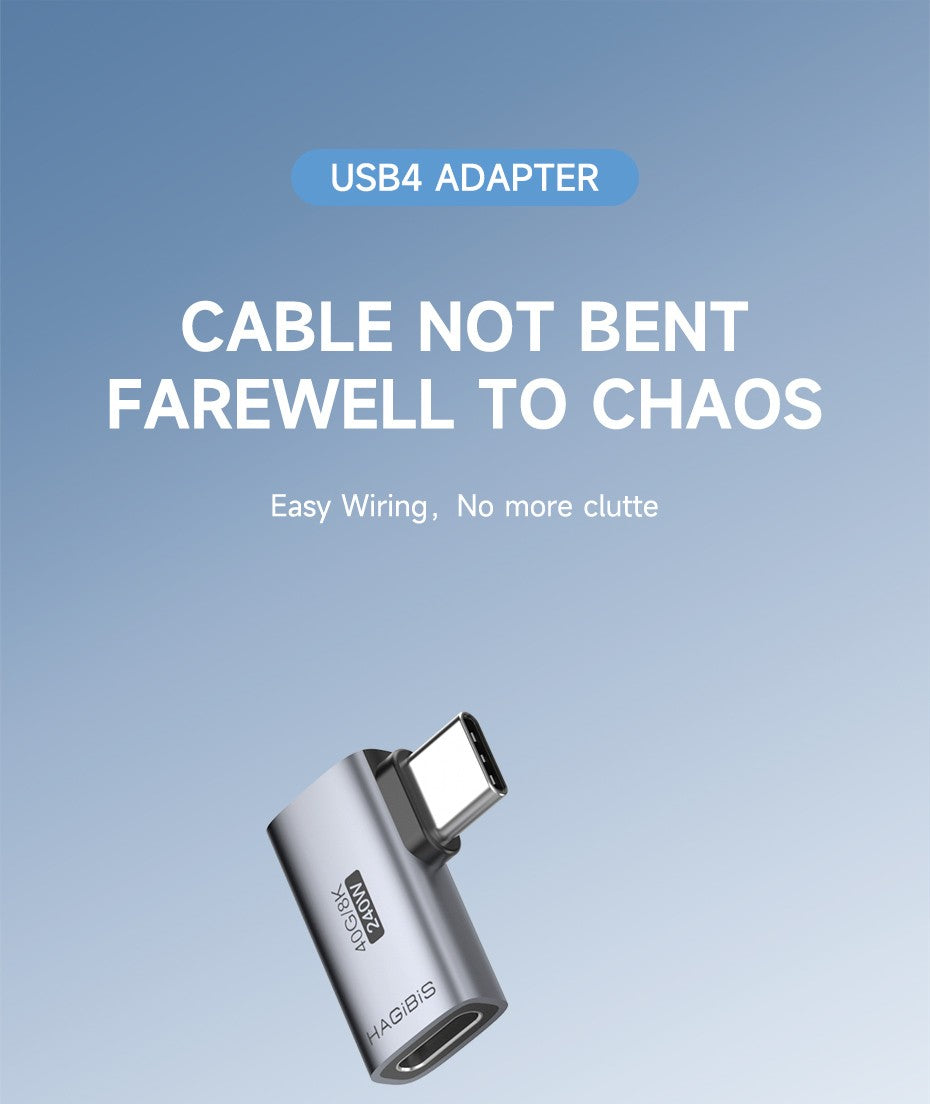 Hagibis-Adaptador USB C a C de 240W, 40Gbps, 8K, 60Hz, convertidor de 90 grados, adaptador USB4 para tableta Thunderbolt 4/3 MacBook iPhone 17 Pro