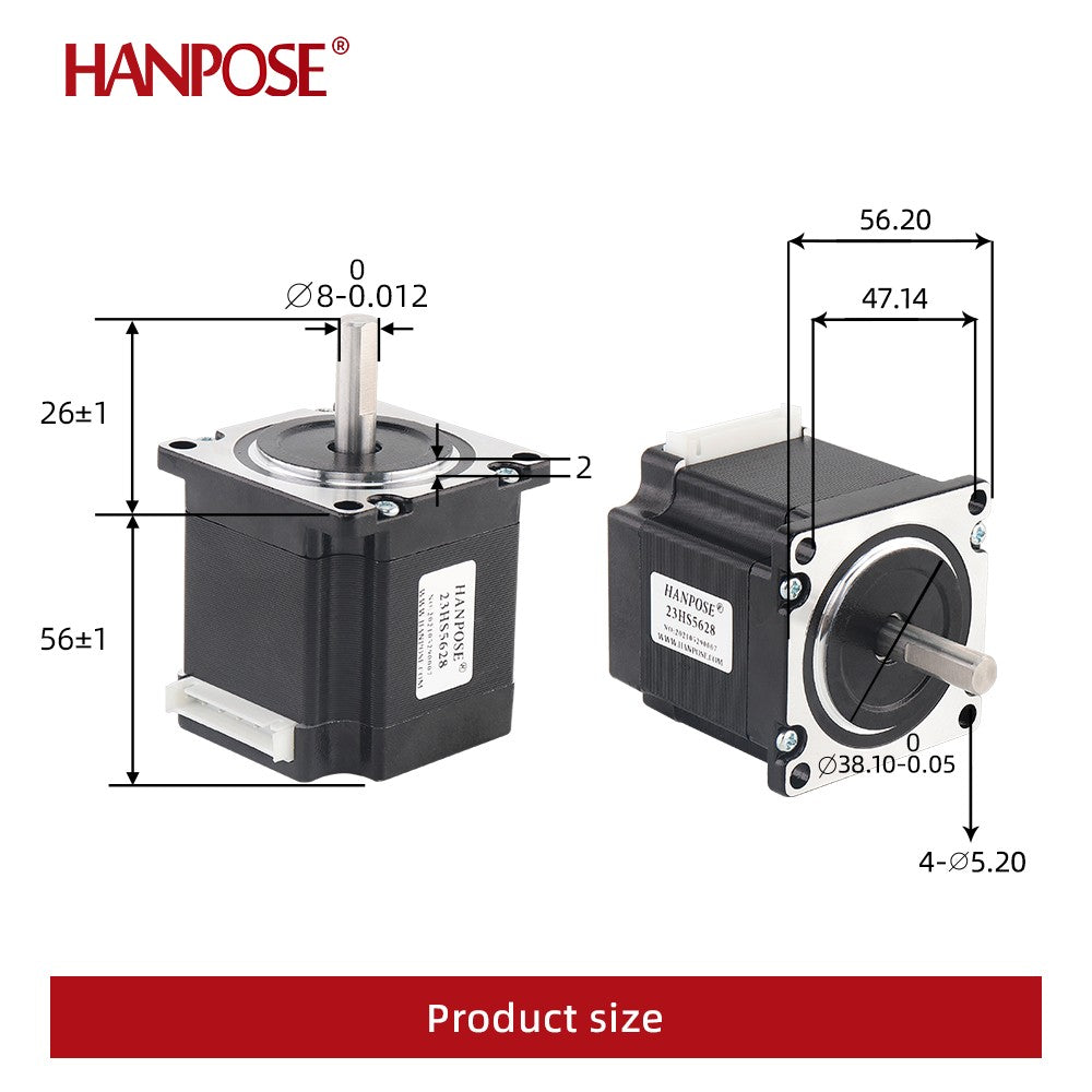 Motor paso a paso HANPOSE 23, modelo 23HS4128 23HS5128 23HS5628 23HS7628, diámetro del eje 8 mm, sistema de cuatro cables, motor serie 57.