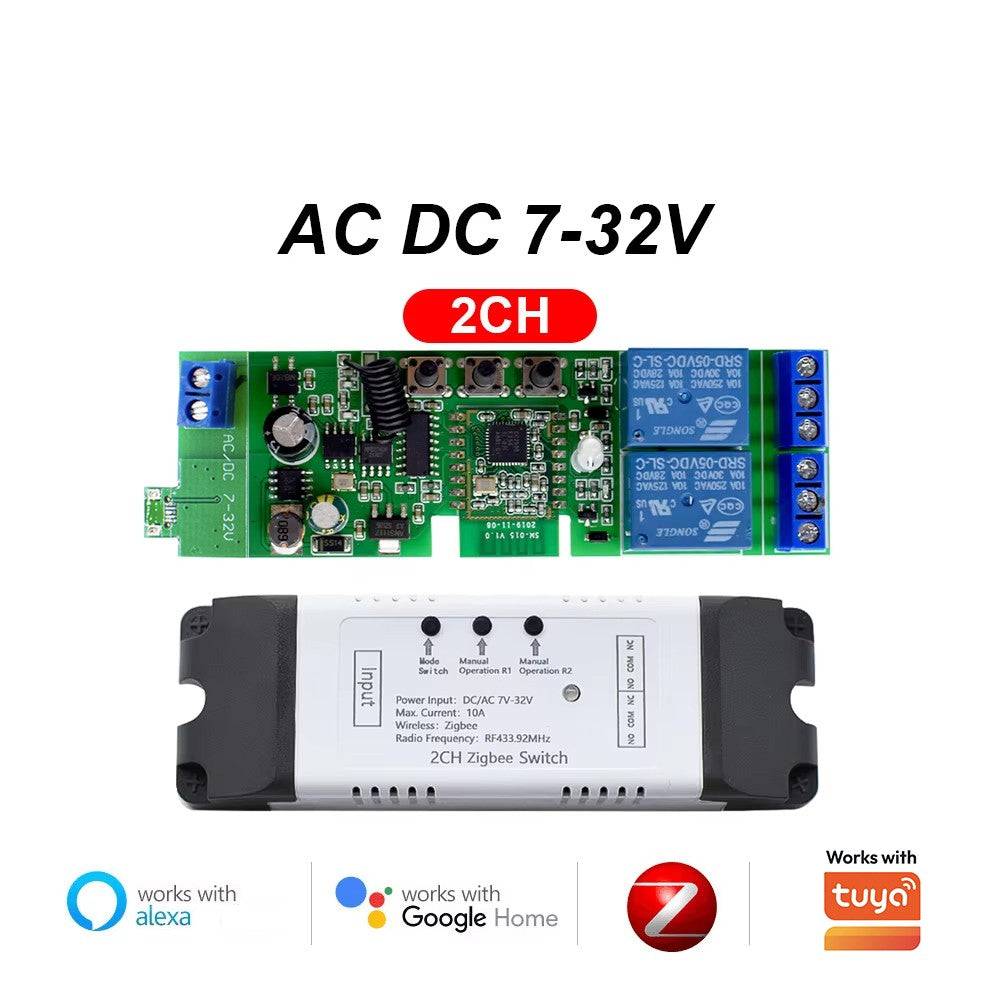 Interruptor Inteligente Zigbee de Contacto Seco, Módulo de Relé de Riel DIN de 1, 2 o 4 Canales, Relé RF de Dos Canales 433, 12V 24V 230V, Compatible con Tuya