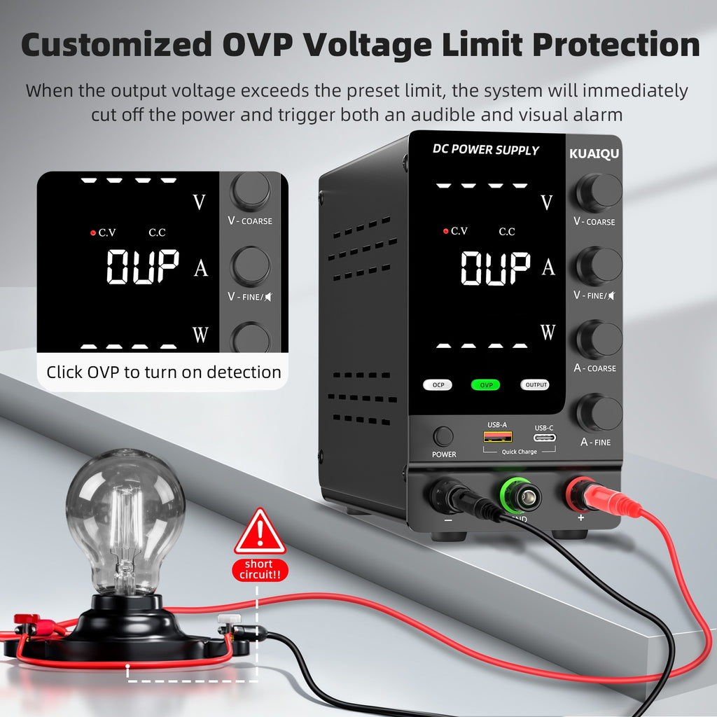Fuente de Alimentación CC KUAIQU 30V 10A 5A, Fuente de Alimentación de Banco Variable Ajustable para Laboratorio, Regulador de Voltaje 60V 5A 120V 3A