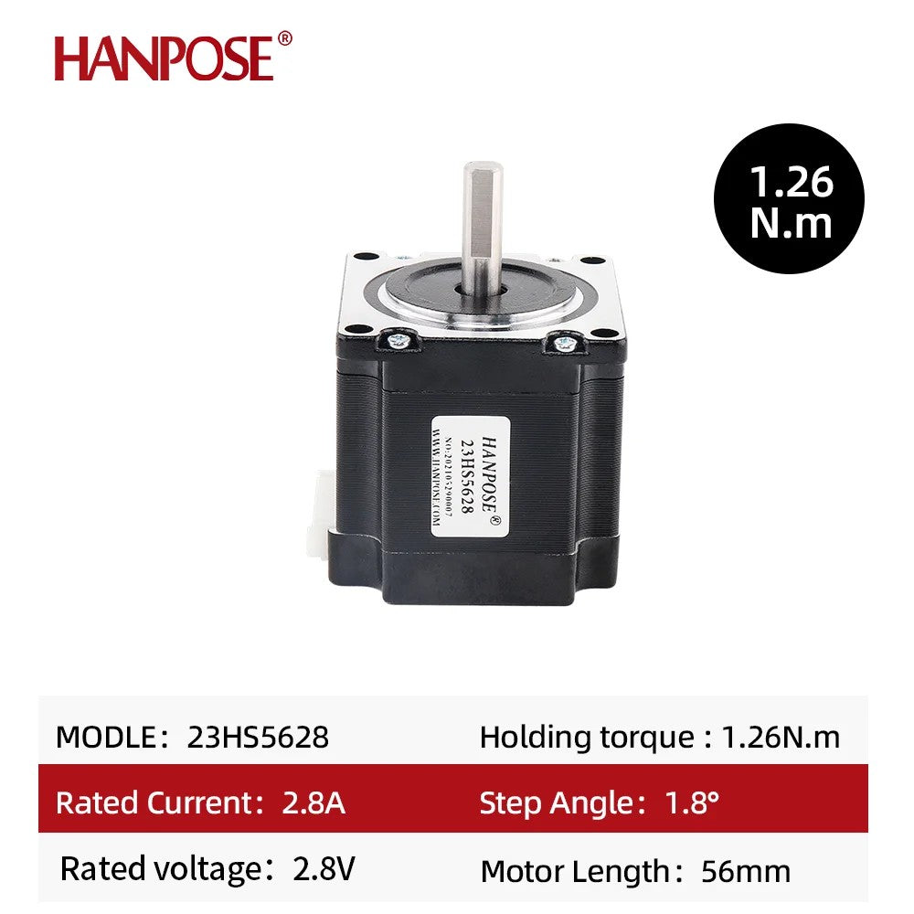 Motor paso a paso HANPOSE 23, modelo 23HS4128 23HS5128 23HS5628 23HS7628, diámetro del eje 8 mm, sistema de cuatro cables, motor serie 57.