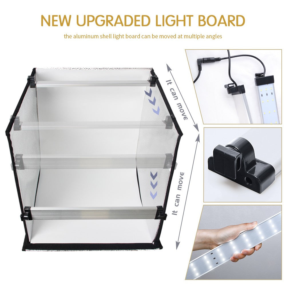 Cajas blandas para estudio de fotografía, mesa de fotografía regulable, plegable, portátil, Kit de tiendas de campaña con tablero de fondo de 3 uds.