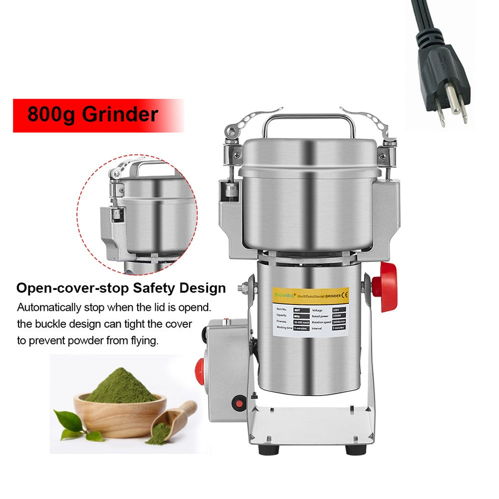 BioloMix 800g 700g Molino triturador de granos, especias, hierbas, cereales, café y alimentos secos, máquina de molienda, molino de harina, trituradora de polvo