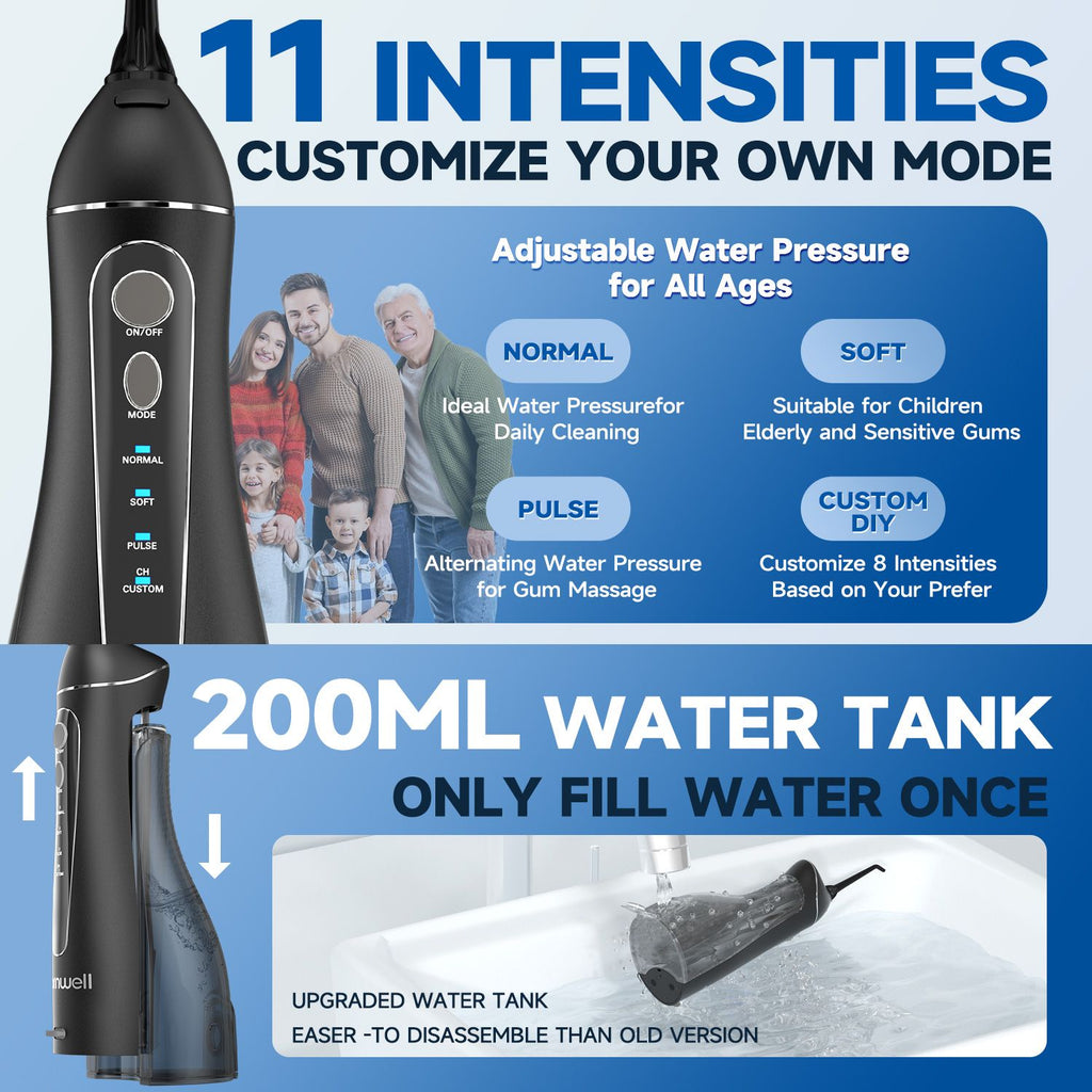 Hilo de agua portátil F18, 4 modos, recargable por USB, 4 boquillas, chorro de agua Oral, tanque de agua de 200ml, resistente al agua