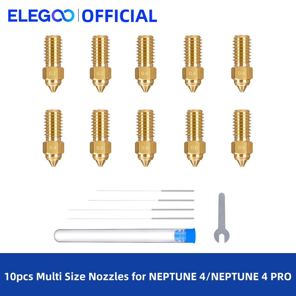 ELEGOO 10 boquillas de varios tamaños para impresora 3D Neptune 4 y Neptune 4 Pro, boquillas Hotend de latón de 0,2/0,4/0,6/0,8 mm