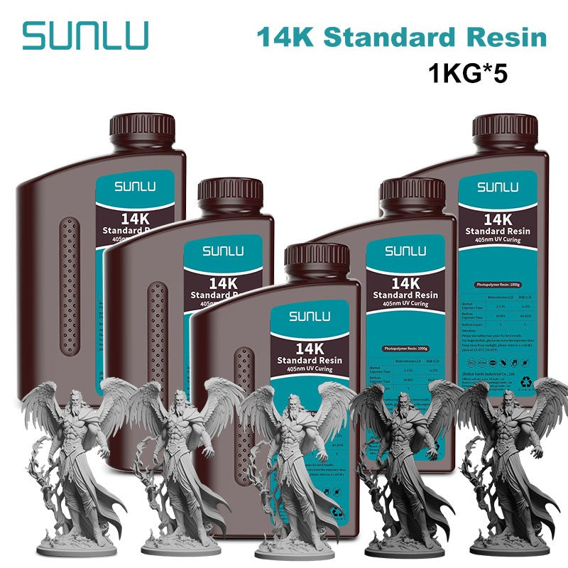 Resina SUNLU 5KG Standard Plus/14K, 1KG/Botella, Resina Fotopolímera de Curado Rápido UV de 405nm para Impresora 3D LCD