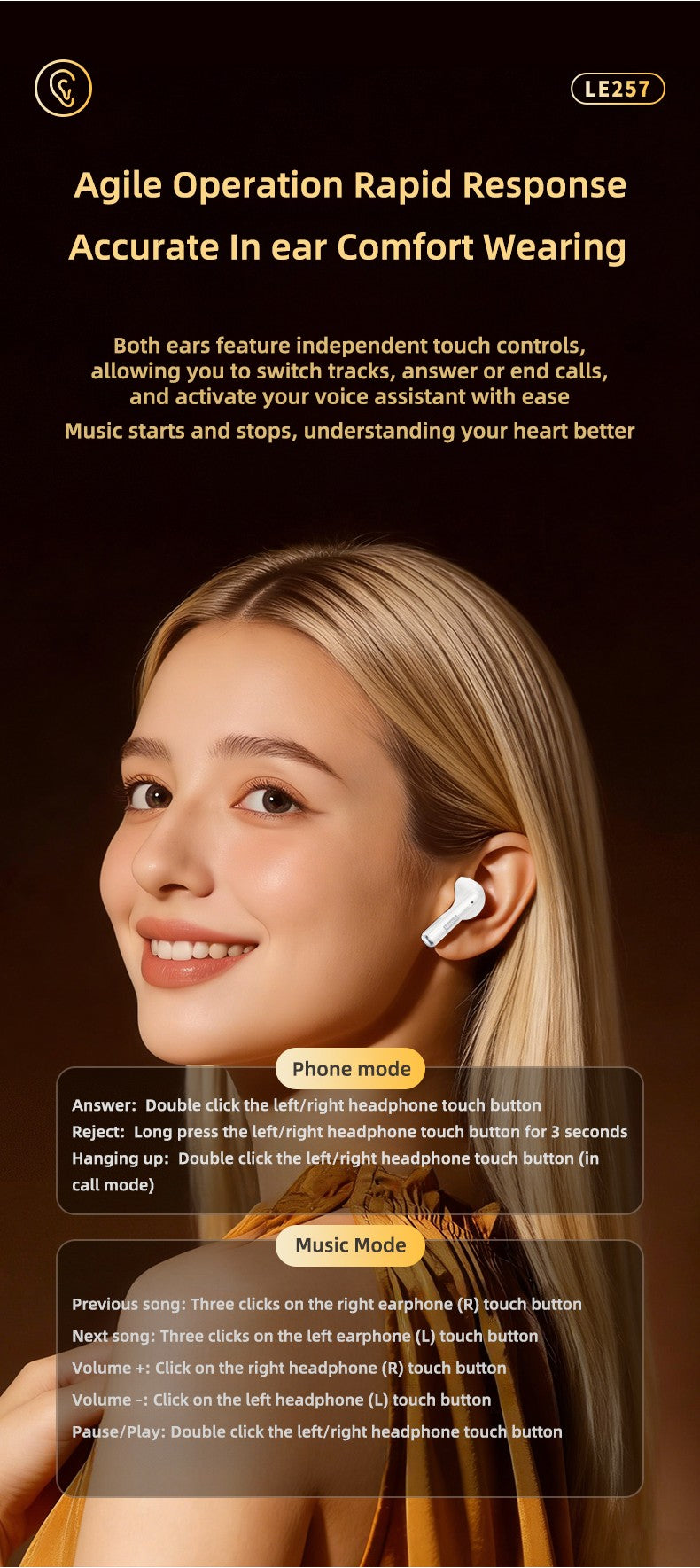 Auriculares Inalámbricos Lenovo LE257 con Bluetooth 6.0, Sonido HiFi, Cancelación de Ruido ENC, Auriculares TWS para Juegos y Deportes con Micrófono