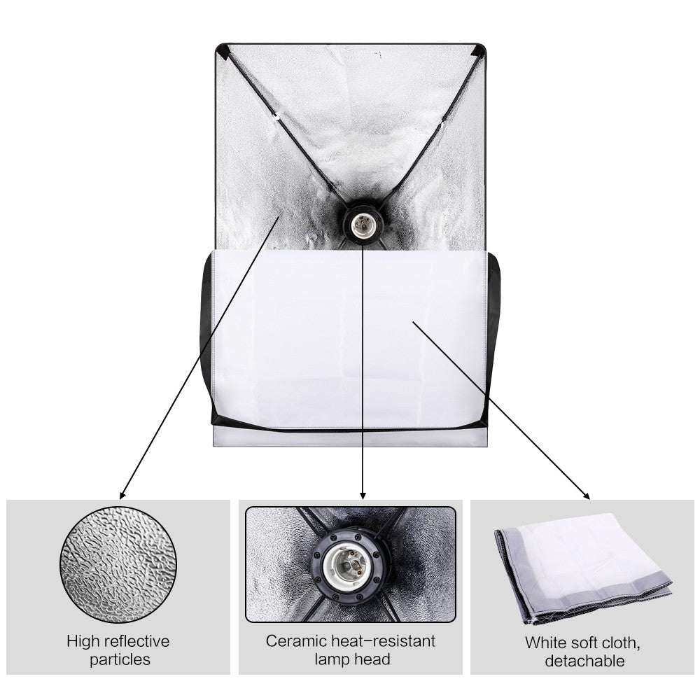 Kit de iluminación Softbox de 20-135W, lámpara LED de fotografía de 50x70CM, equipo profesional de sistema de luz continua para estudio fotográfico