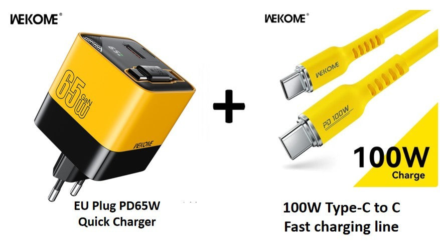 WEKOME-cargador rápido con cabezal de carga USB-C de 65W con Cable tipo C incorporado de 80cm, adecuado para iPhone16 15 Promax PD 27W Xiaomi Samsung