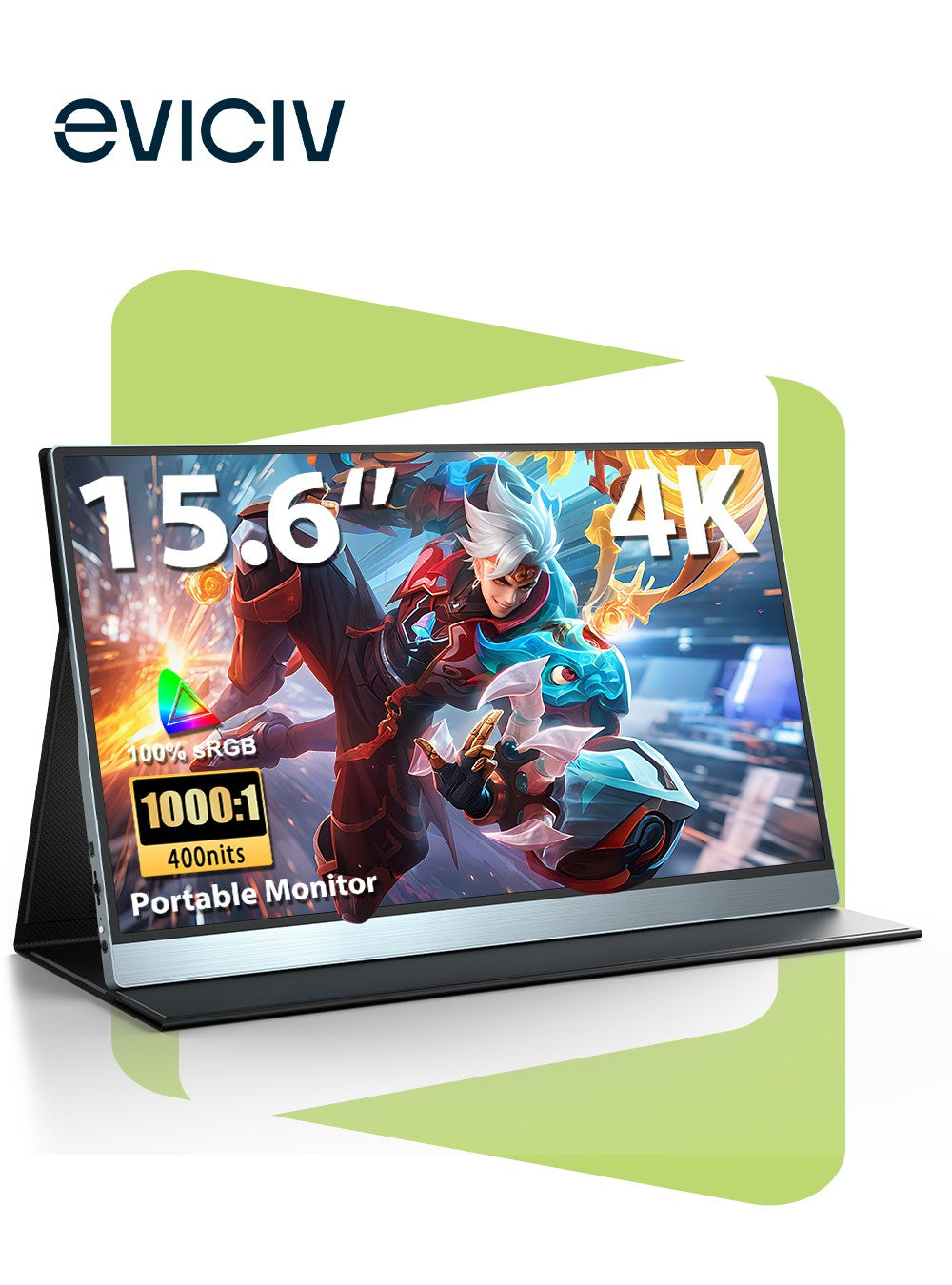Monitor portátil EVICIV 4K de 15,6" 3840 x 2160 UHD USB-C HDMI 100 % Adobe RGB IPS 3 ms FreeSync Pantalla para juegos de computadora para computadora portátil PS5 Xbox Switch Raspberry Pi Teléfono móvil