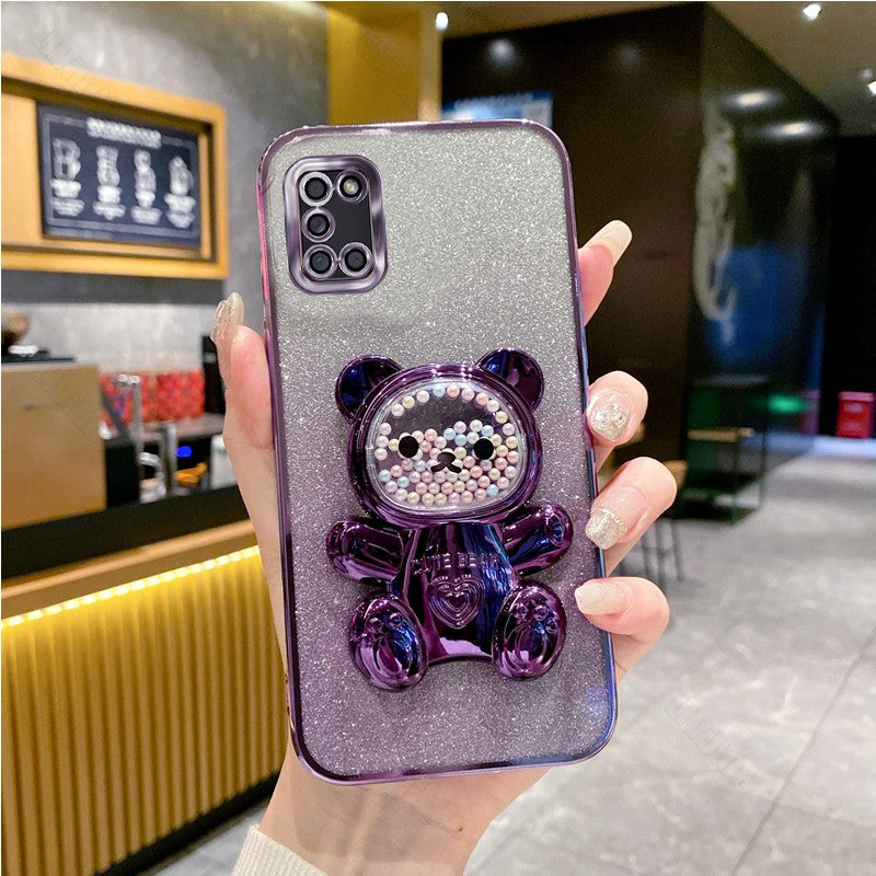 A 31 A 51 A 71 Glitter Bling Bear funda de silicona con soporte para teléfono para Samsung Galaxy A31 A51 A71 4G chica mujer soporte contraportada