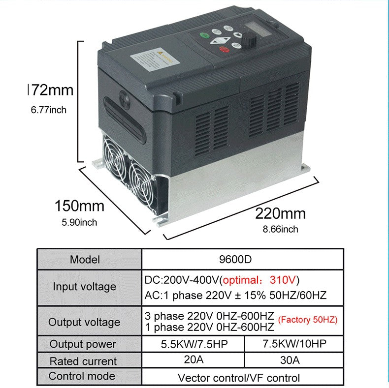 Inversor Solar VFD de 0,75-7,5 kW, 3P CC, 200-400V, entrada de 220V, convertidor de frecuencia de salida, controlador de bomba de agua, Control de velocidad MTTP