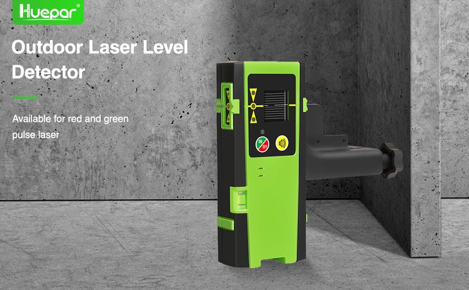 Receptor láser Digital Huepar, Detector de nivel láser de línea cruzada para exteriores, pulsación de Color verde con abrazadera para haces huepar rojos/verdes