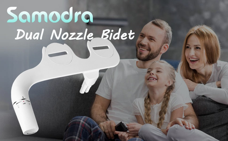 Bidet SAMODRA Ultra-Delgado, Bidet Minimalista para Inodoro con Doble Boquilla (Lavado Frontal y Trasero) Presión de Agua Ajustable, Attachment de Asiento para Inodoro con Agua Fresca, Fácil de Instalar.