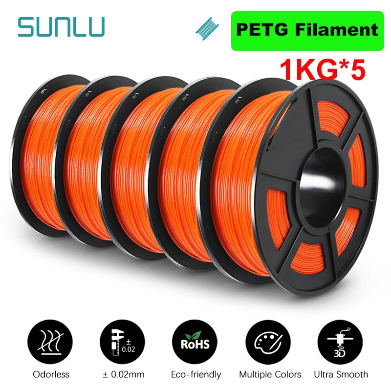 SUNLU Filamento PLA/PETG/PLA PLUS/Transparente de 5 kg, 1.75 mm, 5 Rollos de 1 kg, Filamento 3D para Impresora y Bolígrafo 3D, Enrollado Cuidadosamente