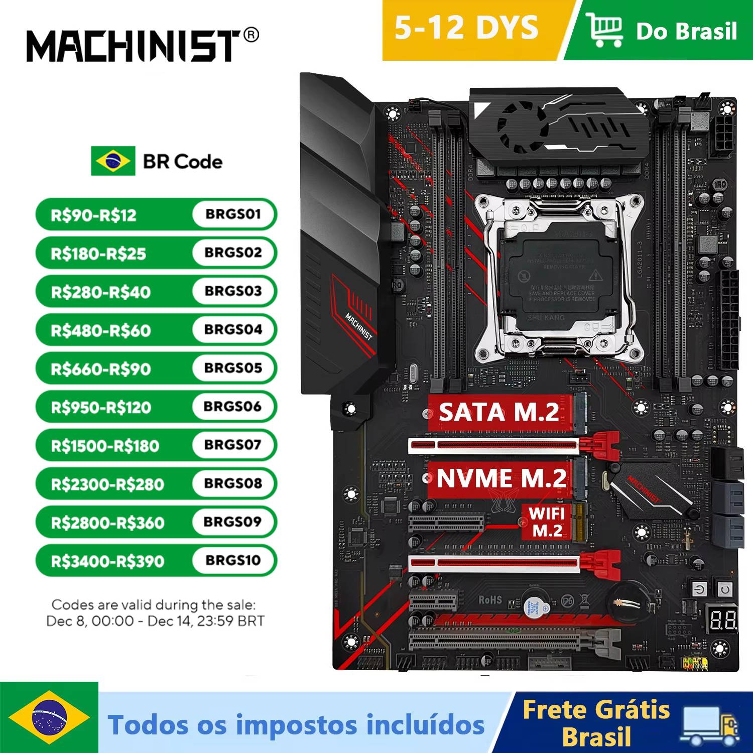 Placa base MACHINIST MR9A PRO MAX X99 compatible con memoria DDR4 de cuatro canales y procesador LGA2011-3 Xeon E5 V3/V4 NVME M.2 USB3.0