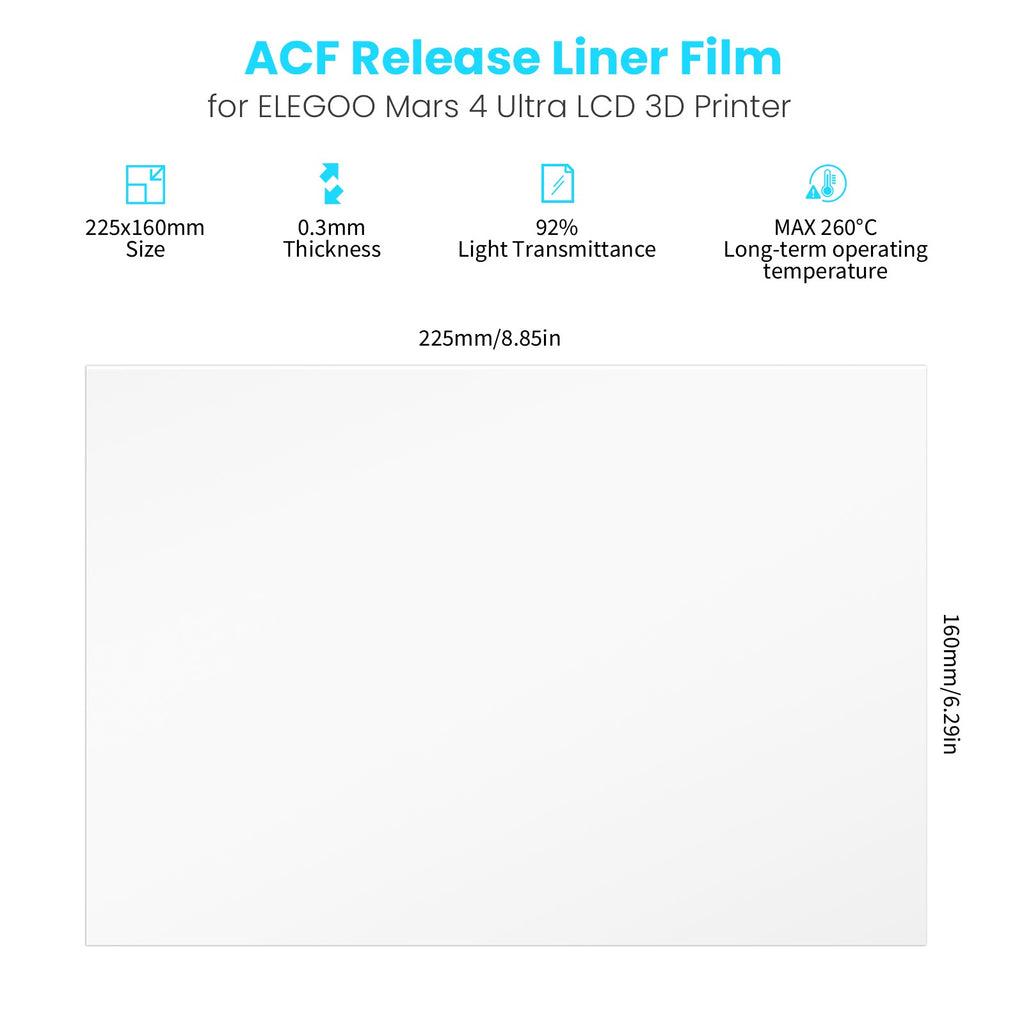 ELEGOO Juego de 5 Películas de Liberación ACF para Impresora 3D LCD MARS 4 ULTRA, Grosor de 0.3 mm, 225 * 160 mm, Admite Impresión 3 Veces Más Rápida
