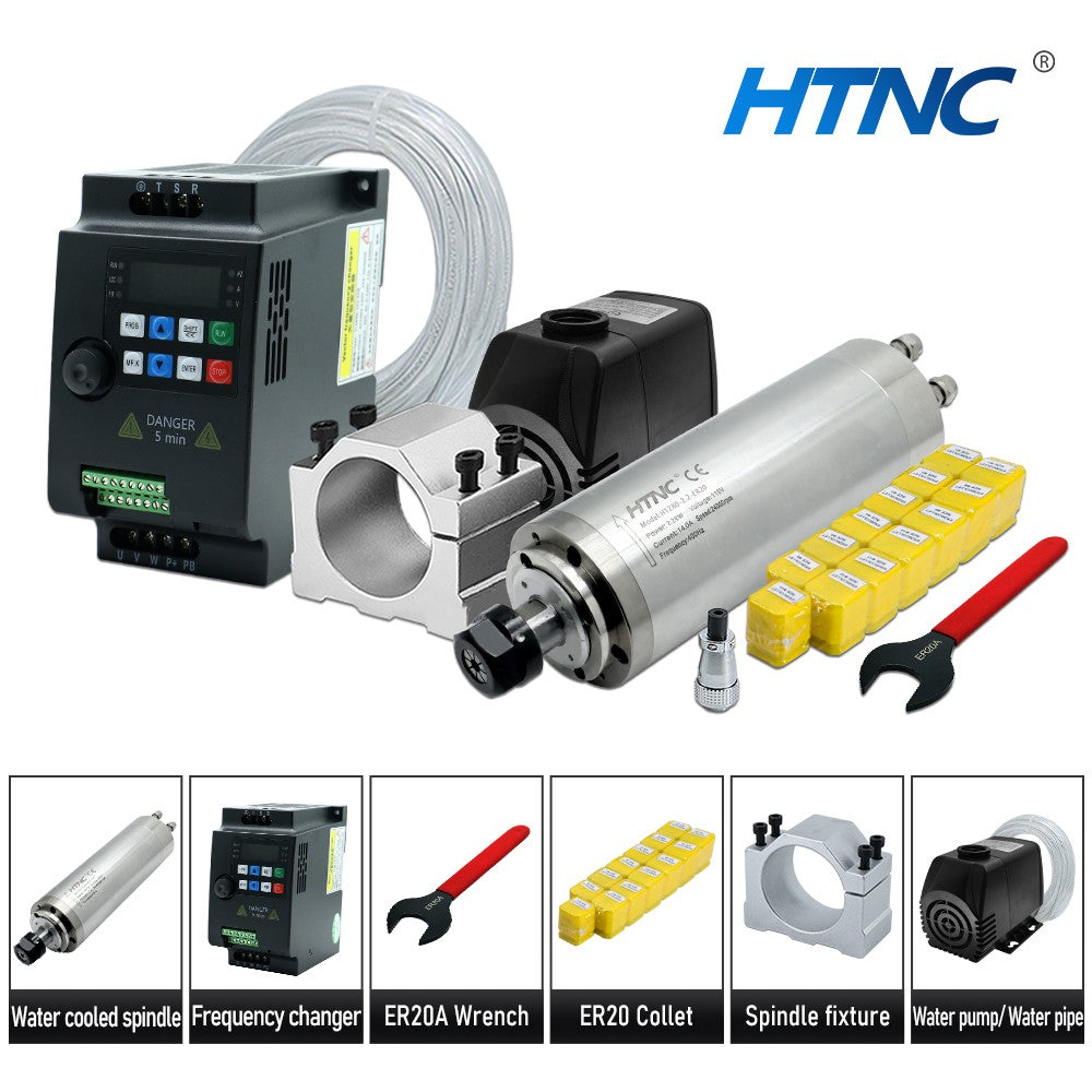 Motor de husillo CNC de 2200W, 220v ER20, 2,2 kW, husillo de refrigeración por agua redondo, 24000RPM + 2,2 kW VFD 50/60hz + bomba de agua + soporte de 80mm