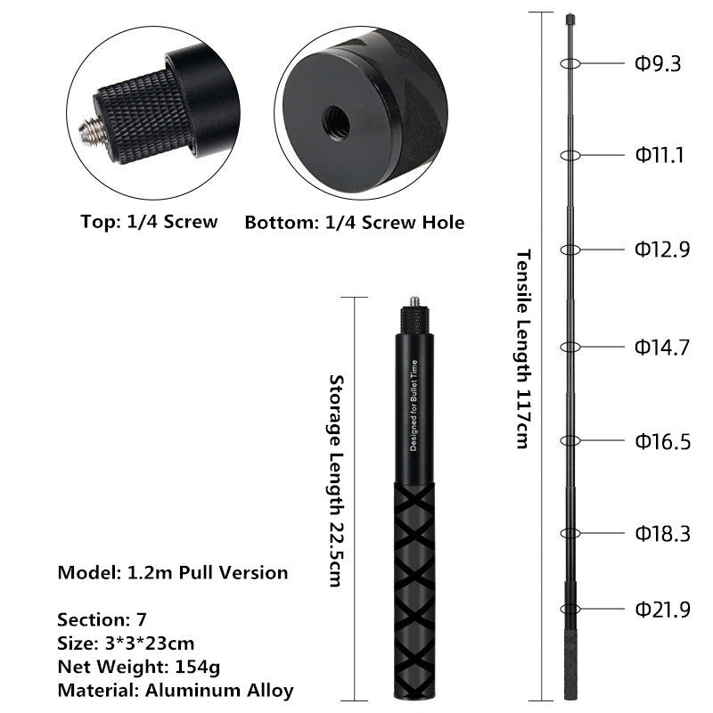 Palo de Selfie Invisible para GoPro 13, 12, 11, 10, 9, 8, Insta360 X5, X4, X3, X2, monopié extendido de 1/4 ", accesorios para cámaras deportivas