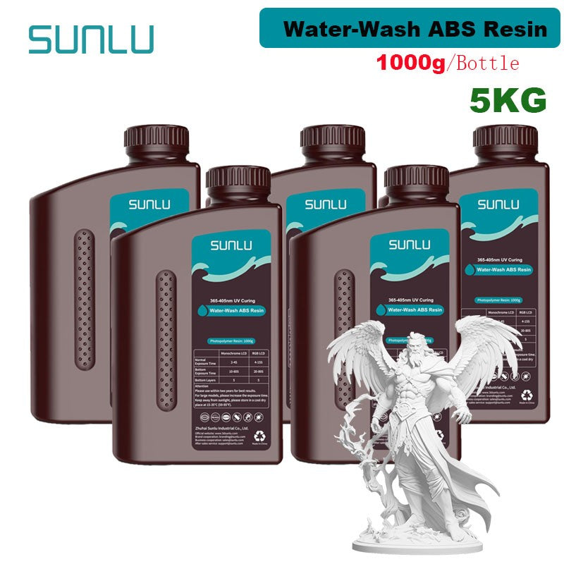 SUNLU 5KG lavado con agua ABS/resina de lavado con agua 395-405nm resina fotopolímero de curado UV resina de curado rápido para impresora 3D LCD DLP SLA