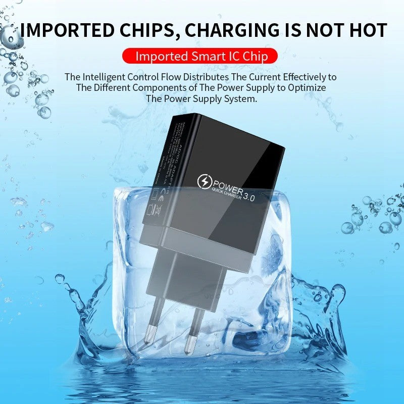 Cargador USB de 3 puertos, adaptador de pared de carga rápida con pantalla Digital LED para Samsung S23 Xiaomi 14 Pro Huawei Mate 60 Redmi