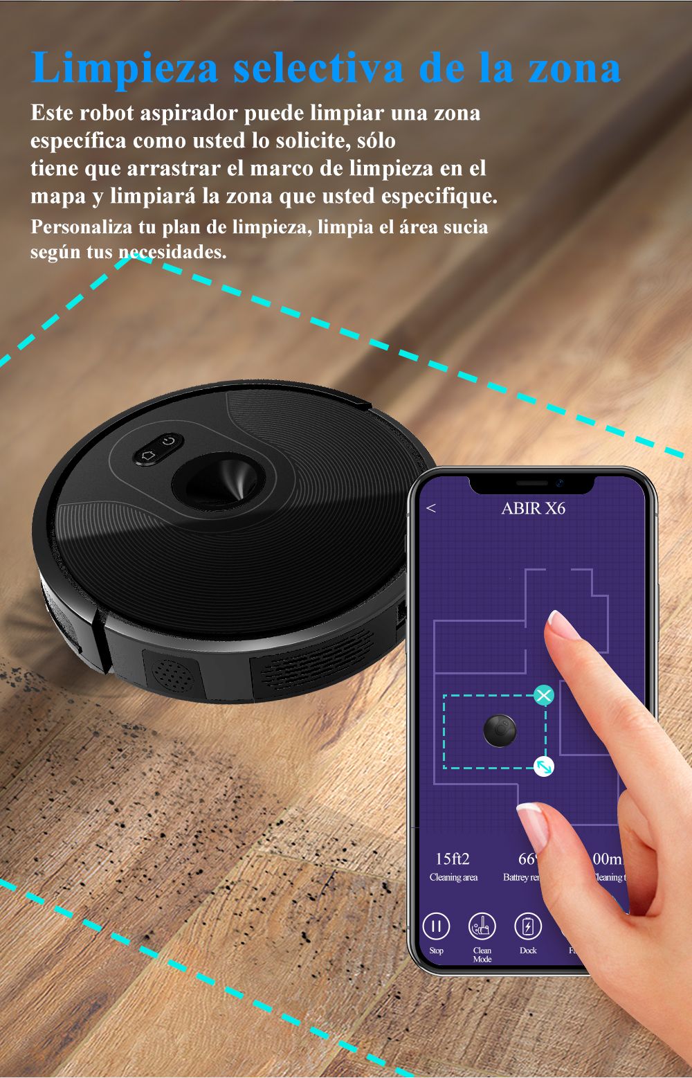 Robot aspirador ABIR X6PRO, sistema Smart Eye, aplicación No-Go Lines, línea Virtual APP, succión de 6000PA, fregona húmeda inteligente para el hogar