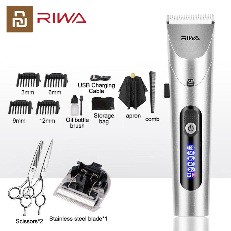 Youpin RIWA Maquina De Cortar Cabello Cortadora De Pelo Trimmer Barbero Cortapelos Profesional Hombre Maquinilla De Cortar Pelo Con Pantalla LED Cortapelo Dispositivo Lavable y Recargable Cabezal Cortador Acero