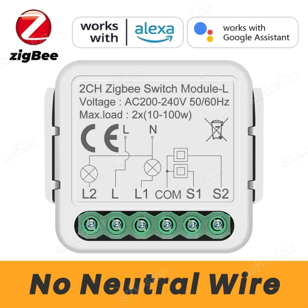 Módulo de Interruptor Inteligente Tuya Zigbee, Relé sin Cable Neutro, Control de 2 Vías, 1, 2, 3, 4 Canales, Compatible con Alexa y Google Home