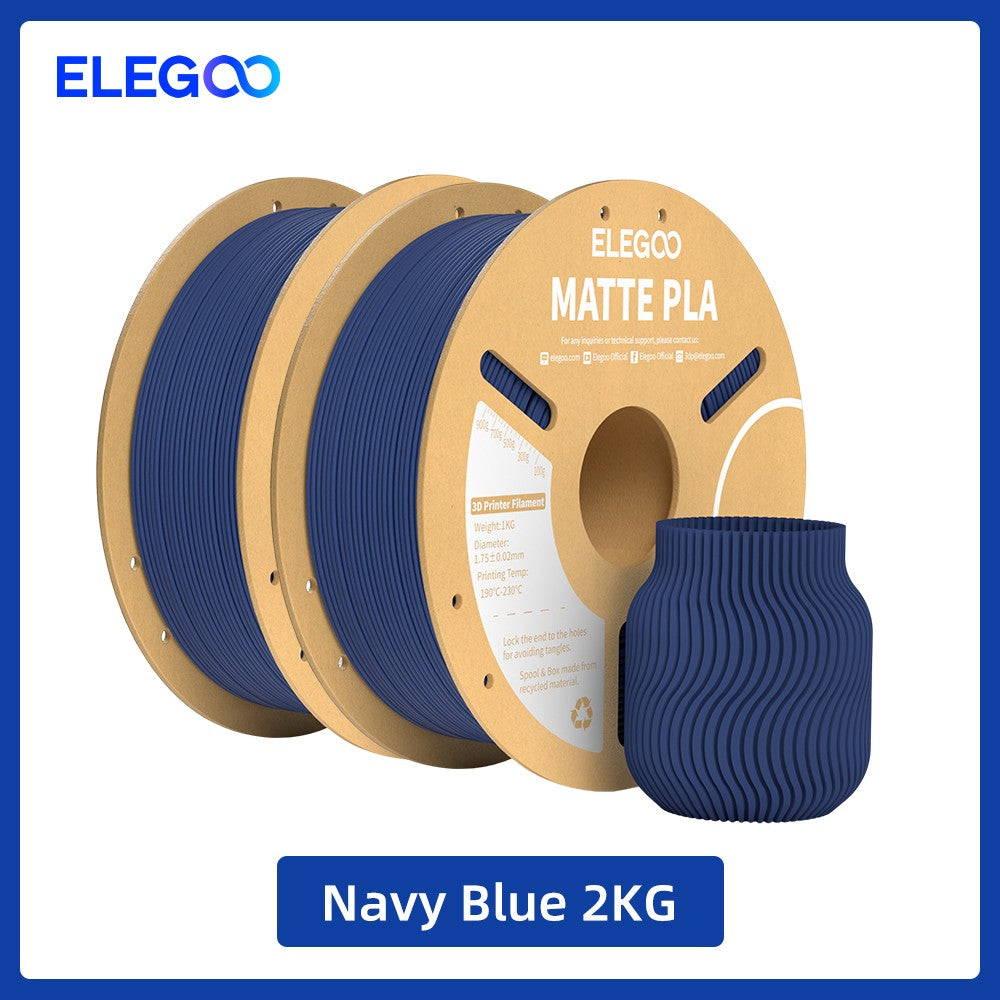 Filamento PLA Mate ELEGOO 1KG, 1.75mm para Impresora 3D FDM, Precisión Dimensional +/- 0.02mm, Bobina de Cartón de 1kg (2.2lbs)
