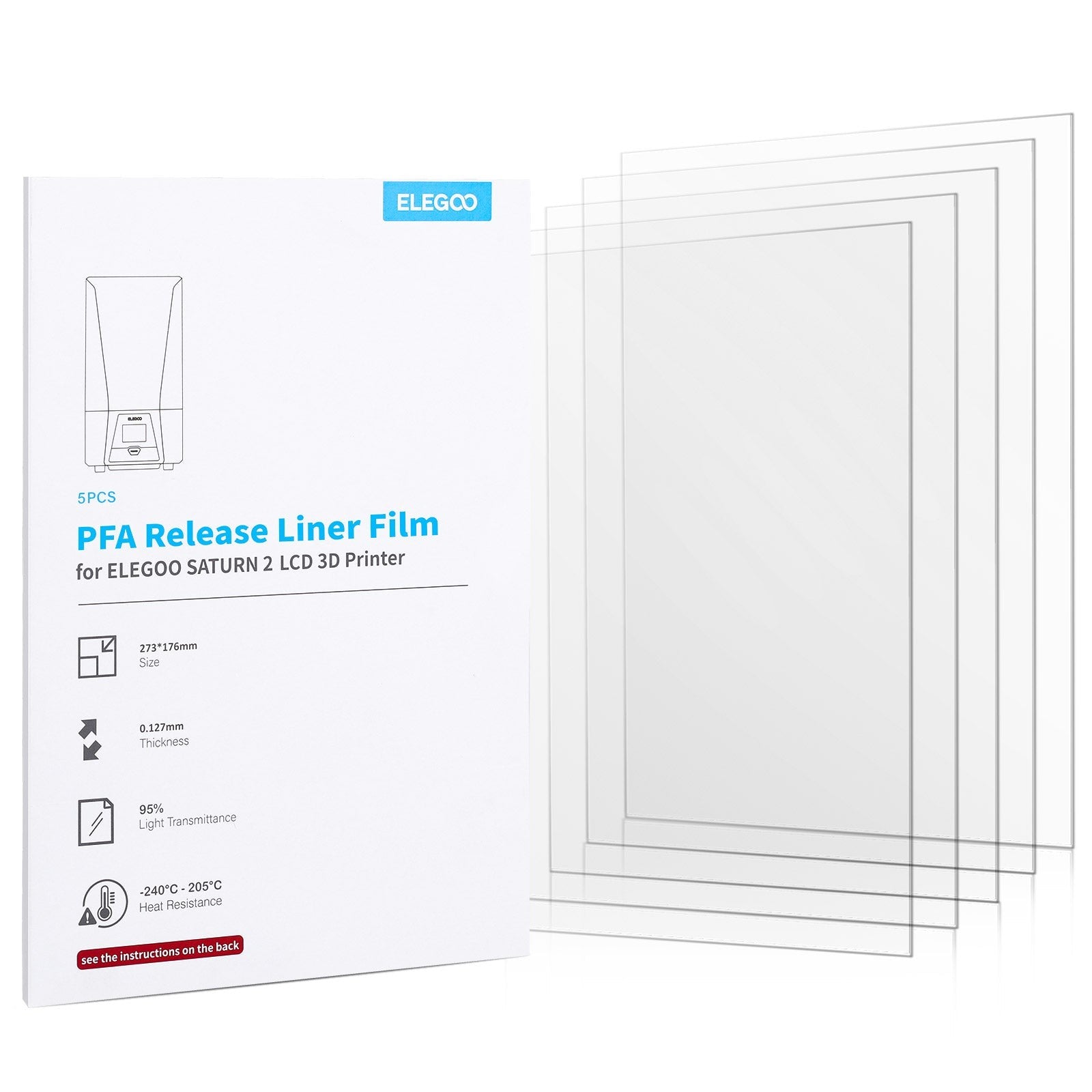 ELEGOO SATURN 2/SATURN 4/SATURN 4 ULTRA PFA V2.0 película de liberación PFA juego 273mm * 176mm para impresoras 3D de luz de resina ELEGOO SATURN
