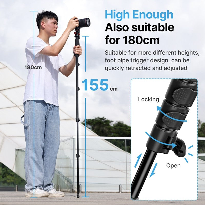 Ulanzi-trípode de aluminio para cámara DSLR, ligero de 1/4 monopié/3/8 pulgadas, palo de Selfie de viaje y senderismo, máx. 155cm, carga de 5KG