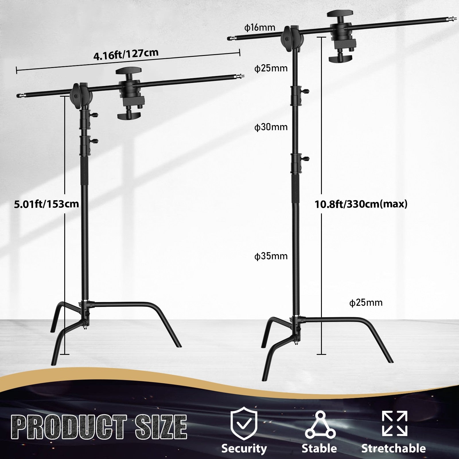 Kit de soporte C de acero inoxidable, soporte de luz con bolsa de peso, accesorios de estudio fotográfico, varilla de extensión, brazo cruzado de 2,49 M de longitud