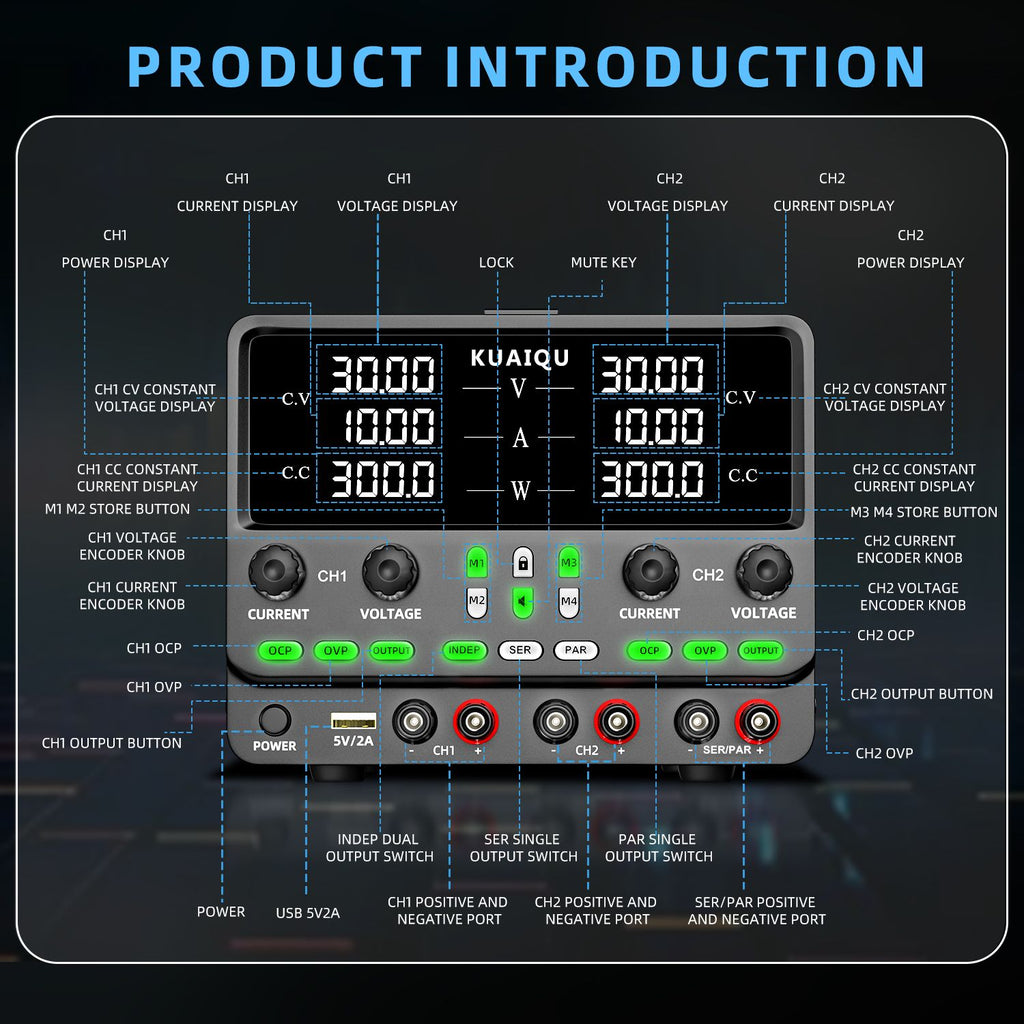 Fuente de Alimentación CC Dual Variable (Dos Versiones: Mejorada y Básica), Fuente de Alimentación de Laboratorio Regulada por Conmutación, Serie y Paralelo Ajustable