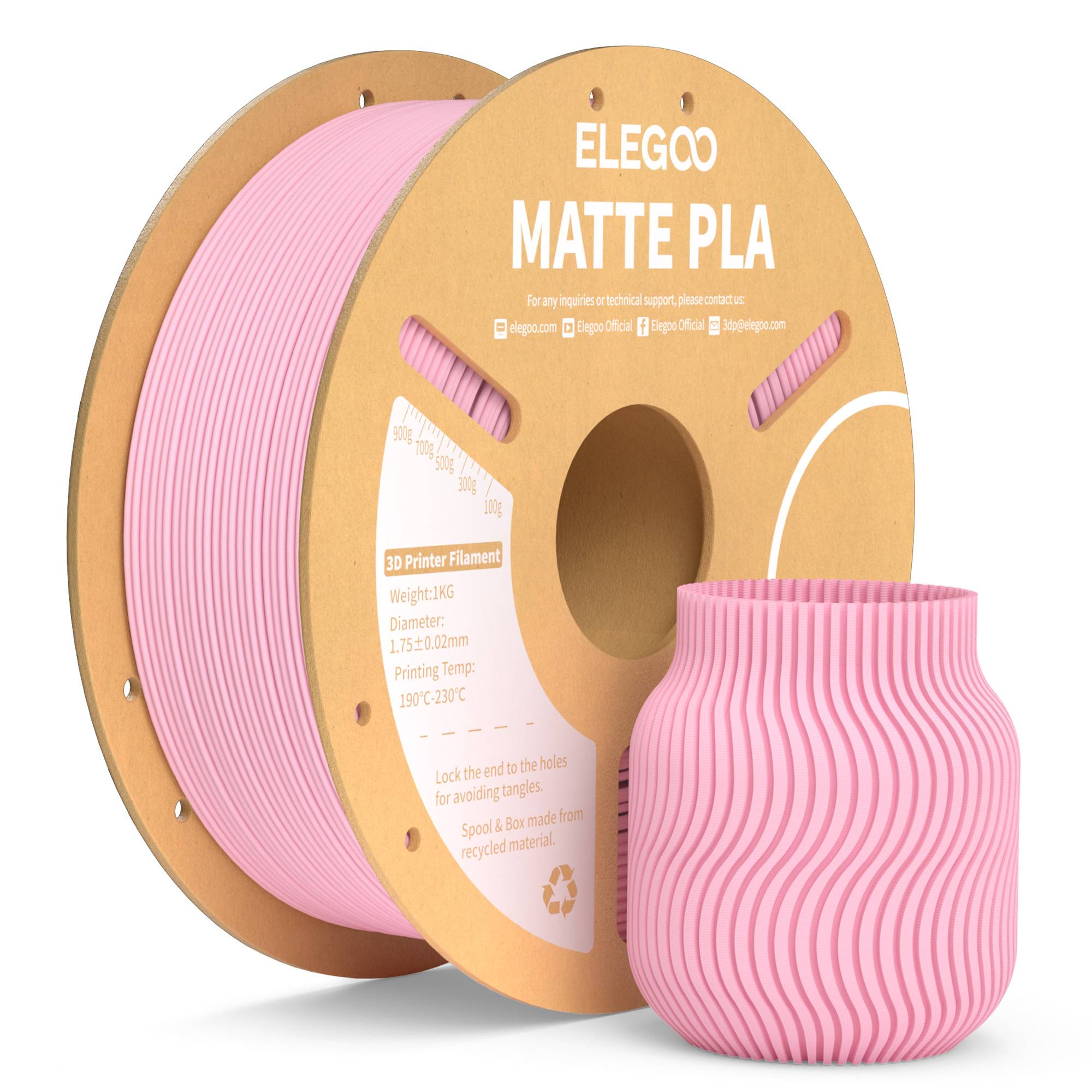 Filamento PLA Mate ELEGOO 1KG, 1.75mm para Impresora 3D FDM, Precisión Dimensional +/- 0.02mm, Bobina de Cartón de 1kg (2.2lbs)