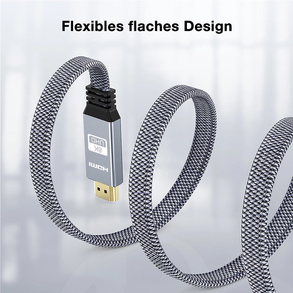 Cable plano HDMI 8K 48Gbps de alta velocidad 8K60 4K120 144Hz Cable trenzado HDMI 2,1 3D eARC HDCP 2,2 y 2,3 Compatible con Roku TV/PS5