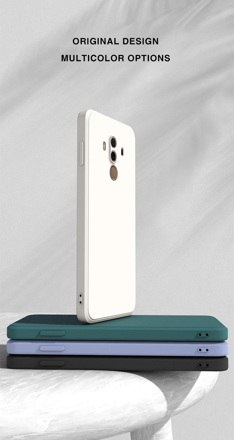 Funda de teléfono oficial de silicona líquida para Huawei Mate10 Mate 10 Pro 10Pro, cubiertas de protección de cámara de Color sólido cuadrado suave para parejas