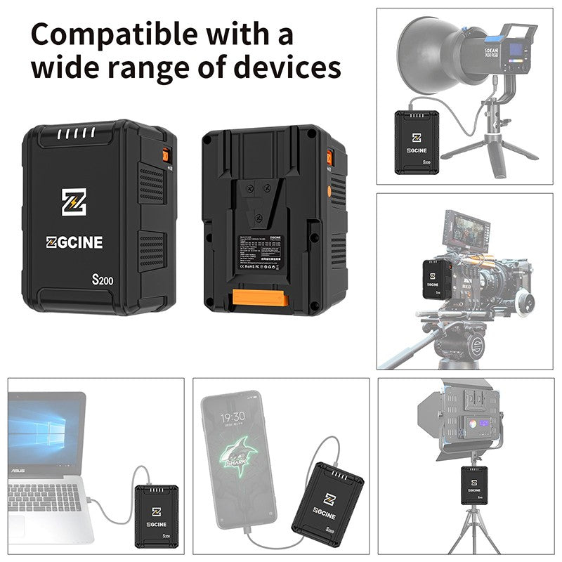 (DO Brasil) Batería de litio V-Lock ZGCINE ZG-S200 V99 con montura V para videocámaras/dispositivos digitales/luces de video/monitores