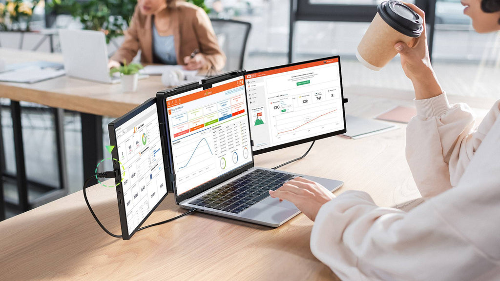 Extensor de pantalla para computadora portátil EVICIV 2K de 14" QHD 1440P, monitor triple portátil con rotación automática de 180° para Wins, Mac, Dex, Chrome, viajes, trabajo
