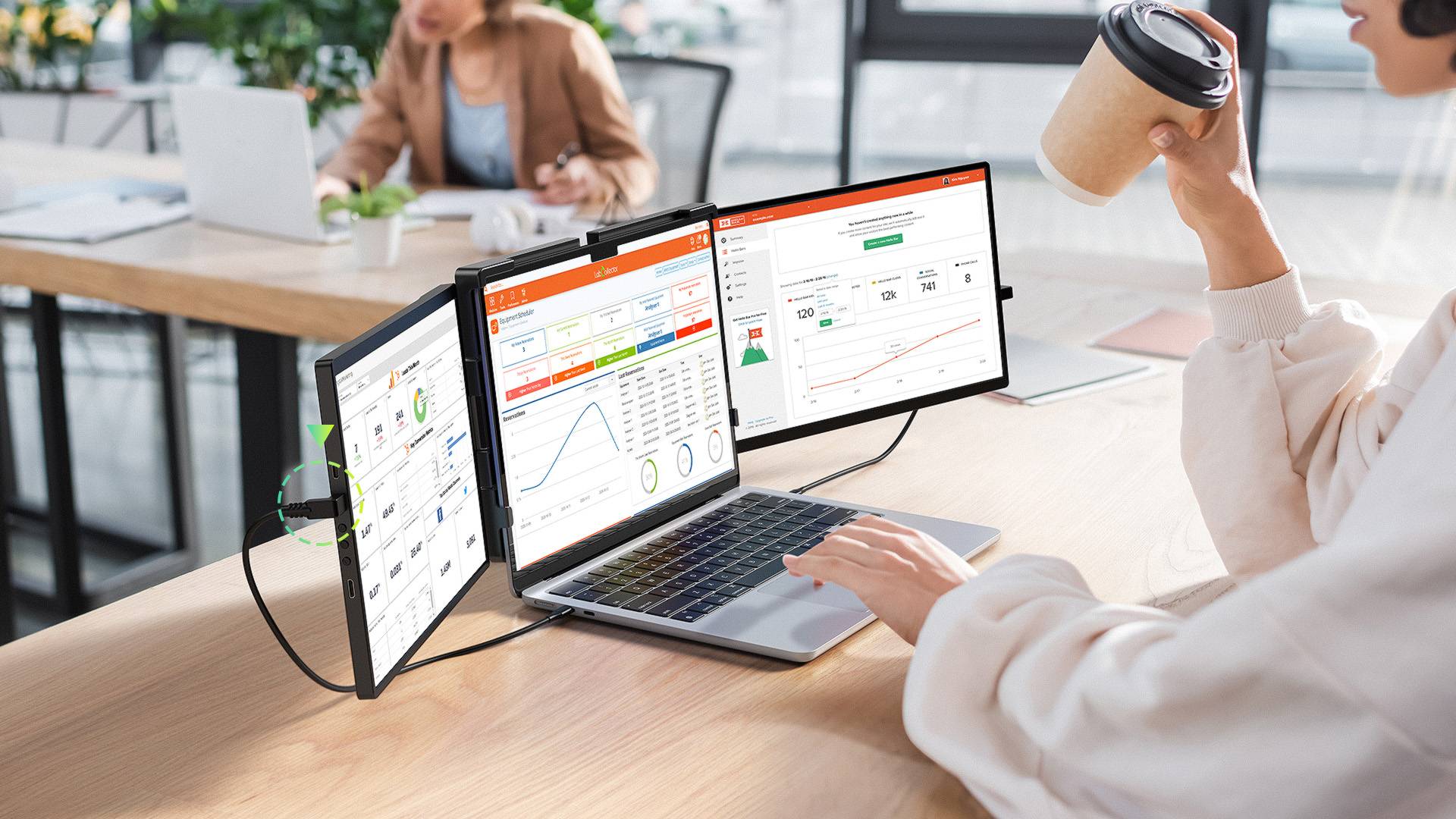 Extensor de pantalla para computadora portátil EVICIV 2K de 14" QHD 1440P, monitor triple portátil con rotación automática de 180° para Wins, Mac, Dex, Chrome, viajes, trabajo