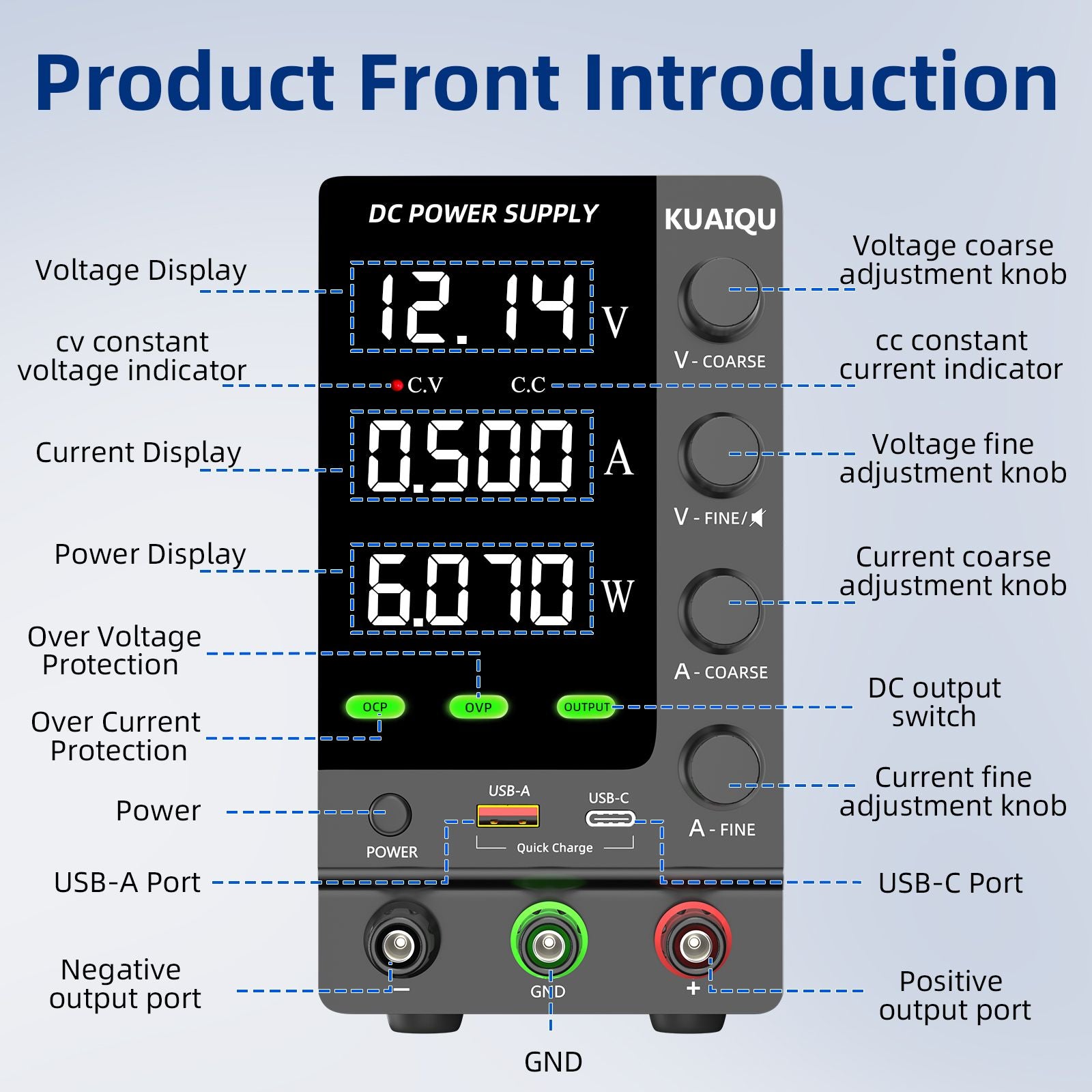 Fuente de Alimentación CC KUAIQU 30V 10A 5A, Fuente de Alimentación de Banco Variable Ajustable para Laboratorio, Regulador de Voltaje 60V 5A 120V 3A