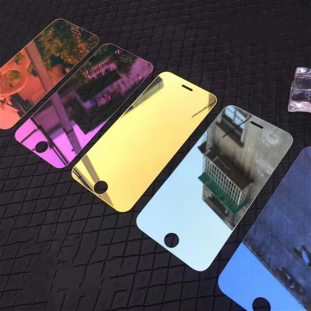 Protector de Pantalla de Vidrio Templado de Lujo con Espejo Colorido para iPhone 17 16 15 14 13 12, Película Protectora de Vidrio