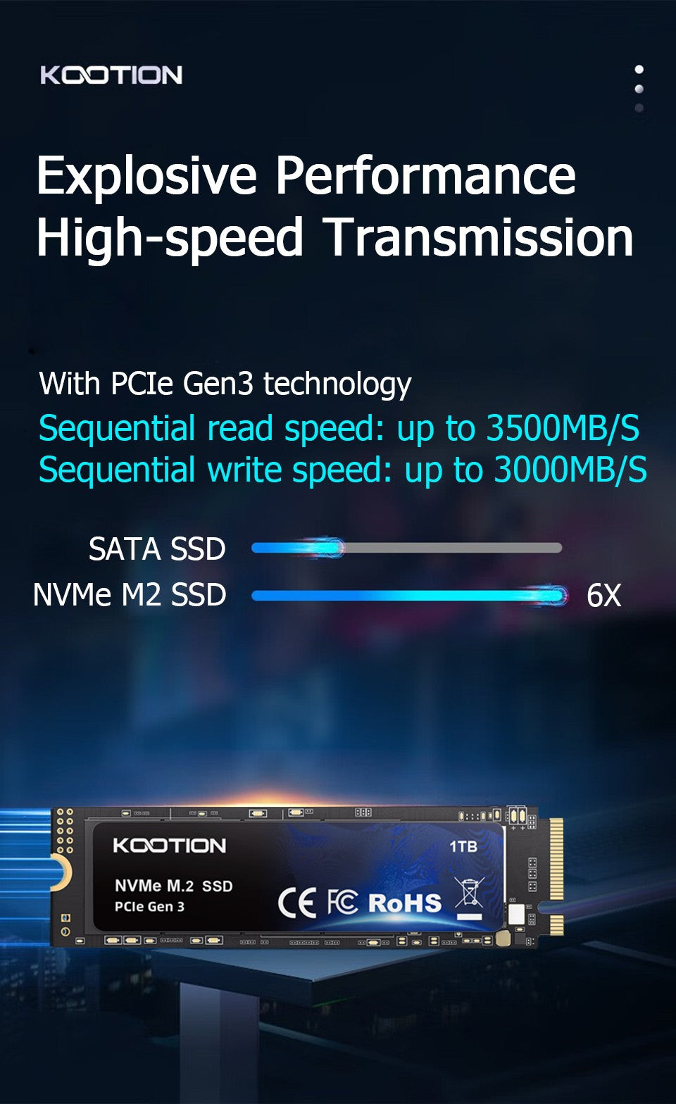 KOOTION X15 Nvme M2 SSD 256GB 512GB 1TB 2TB SSD Nvme PCIe 3,0x4 M.2 2280 disco duro unidad interna de estado sólido para ordenador portátil de escritorio